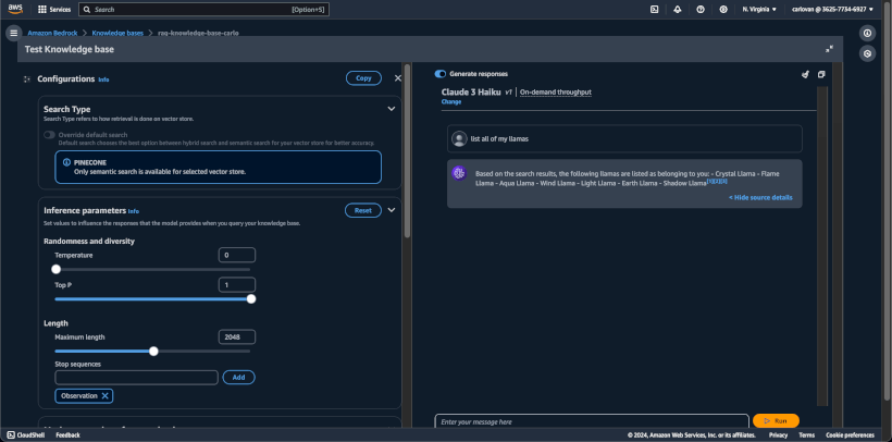 AWS Bedrock: Chat with your RAG using an LLM Model using the AWS Console