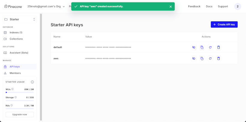 Create a Pinecone API Key